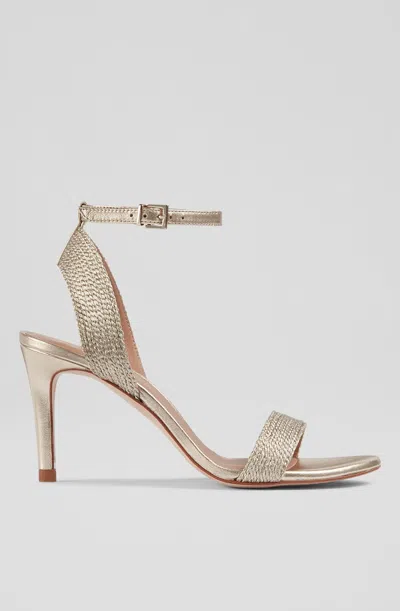 Lk Bennett Ivette Textured-woven Metallic-leather Sandals In Pale Gold