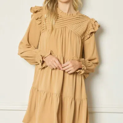 Entro Jess Tiered Long Sleeve Dress In Camel In Brown