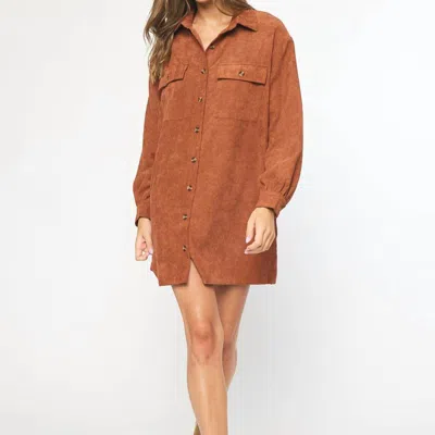 Entro Corduroy Collared Button Up Dress In Cinnamon In Brown