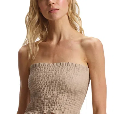Commando Faux Leather Smocked Tube Top In Sand In Brown