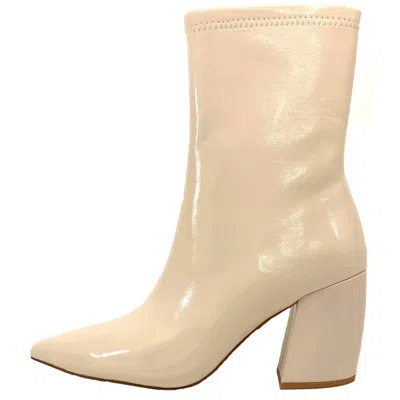 Jeffrey Campbell Final Mid Bootie In Ivory Patent In Brown