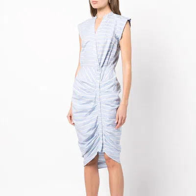 Veronica Beard Ruched Shirt Dress In Blue/white