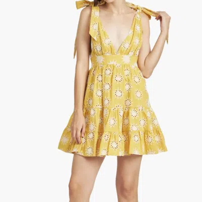 En Saison Embroidered Tiered Mini Dress In Yellow