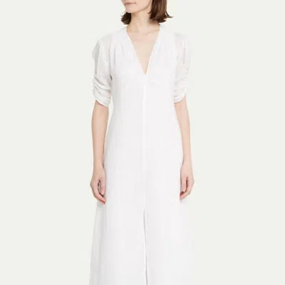 Frame Shirred Sleeve Maxi Dress In Blanc In White