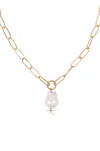 Ettika Single Pearl Open Links 18k Gold Plated Chain Necklace In Pink
