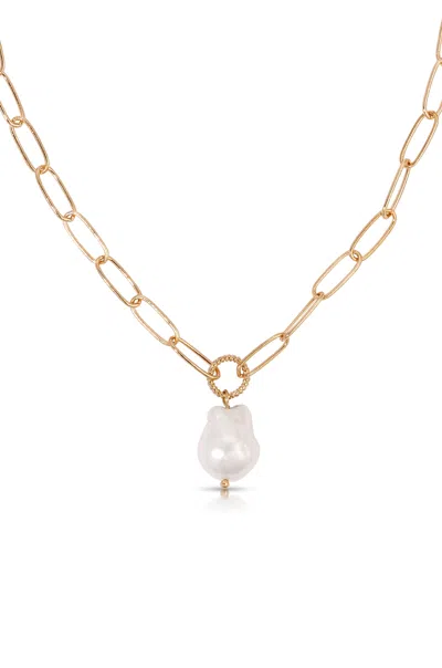 Ettika Single Pearl Open Links 18k Gold Plated Chain Necklace In Pink