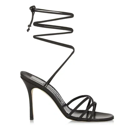 Manolo Blahnik Leva 105 Leather Lace-up Sandals In Black