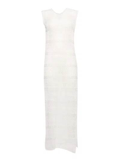 P.a.r.o.s.h Long Cotton Net Dress In White