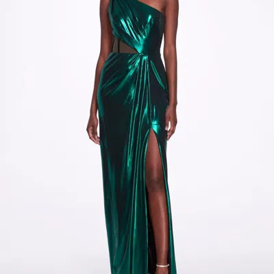 Marchesa Notte Foiled Gown In Green