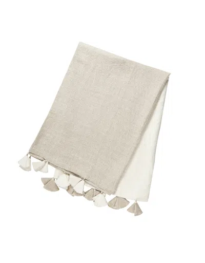 Anaya Home Natural Beige Colorblocked Linen Blanket With Tassels