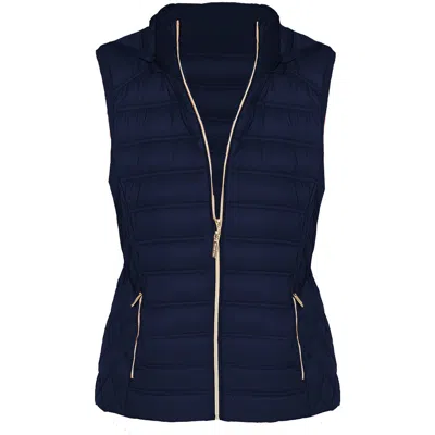 Michael Kors Women's Navy Blue Down Sleeveless Puffer Vest With Removable Hood In Gold