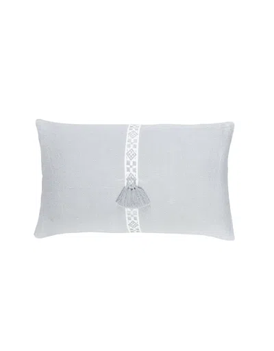 Anaya Home Light Grey Geo Trim Linen Down Lumbar Pillow