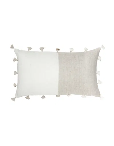 Anaya Home Natural Beige Tassels So Soft Linen Pillow In Natural Beige & White