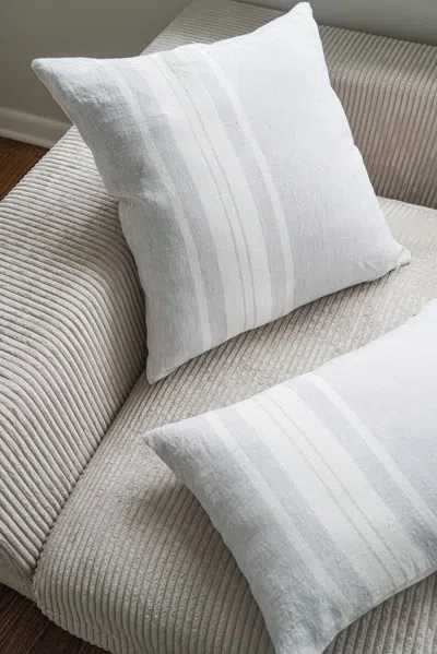 Anaya Home Light Grey Bold Stripes So Soft Linen Pillow In Light Grey & White Bold Stripe