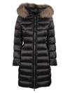 Moncler Tinuviel Shiny Quilted Puffer Coat W/fur Hood In Black