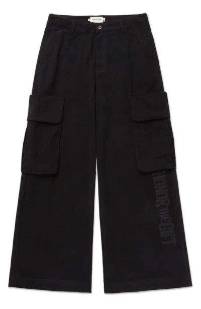 Honor The Gift Wide-leg Cotton Cargo Trousers In Black
