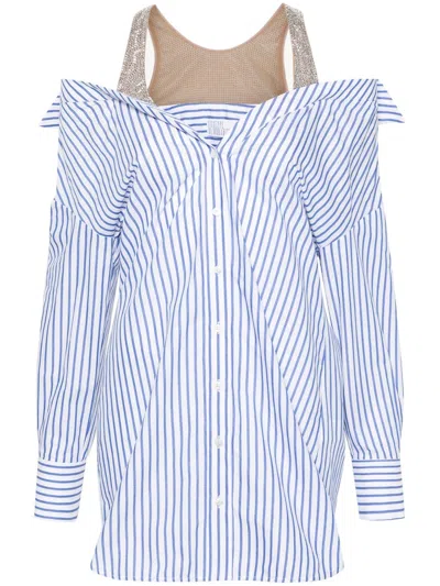 Giuseppe Di Morabito Layered Striped Shirt Mini Dress In Blue