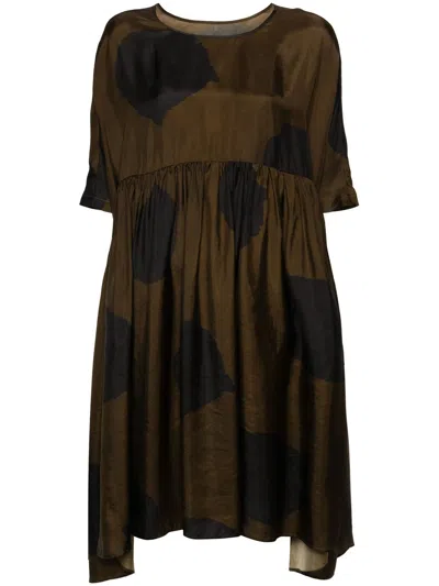 Uma Wang Abstract-print Midi Dress In Brown