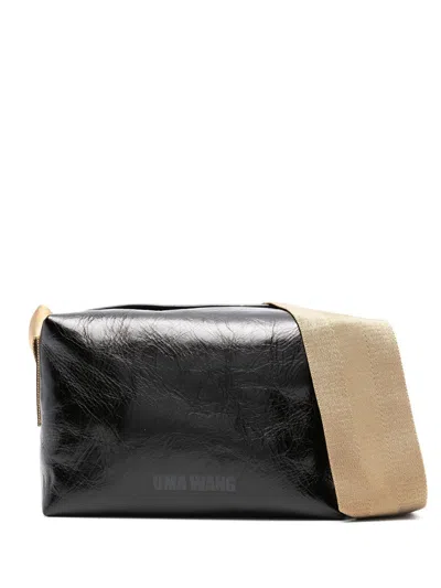Uma Wang Logo Printed Zipped Shoulder Bag In Black