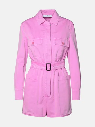 Max Mara Visiera Belted Cotton Gabardine Jumpsuit In Pink