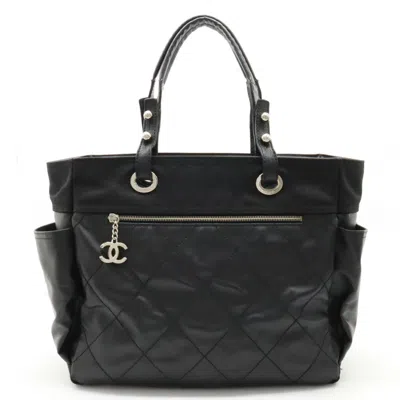 Pre-owned Chanel Biarritz Black Canvas Tote Bag ()