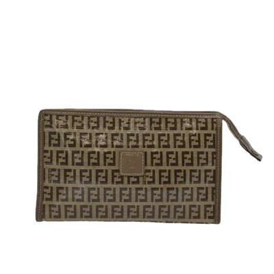 Fendi Zucchino Brown Canvas Clutch Bag ()