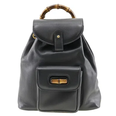 Gucci Bamboo Navy Leather Backpack Bag () In Black