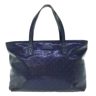 Gucci Gg Imprimé Navy Leather Tote Bag () In Blue