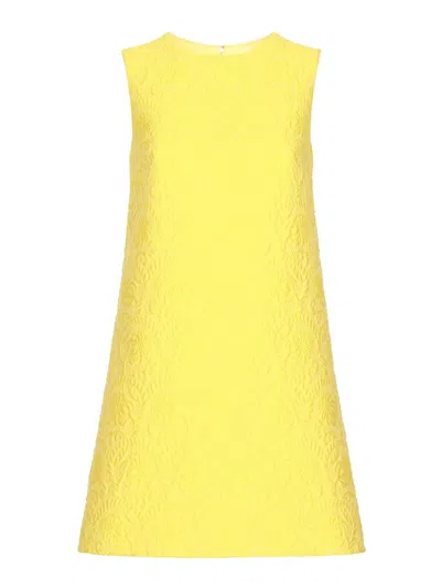 Dolce & Gabbana Brocade Dress In Yellow
