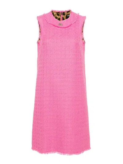 Dolce & Gabbana Tweed Midi Dress In Pink