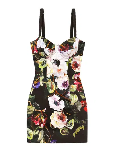 Dolce & Gabbana Floral Print Mini Dress In Black