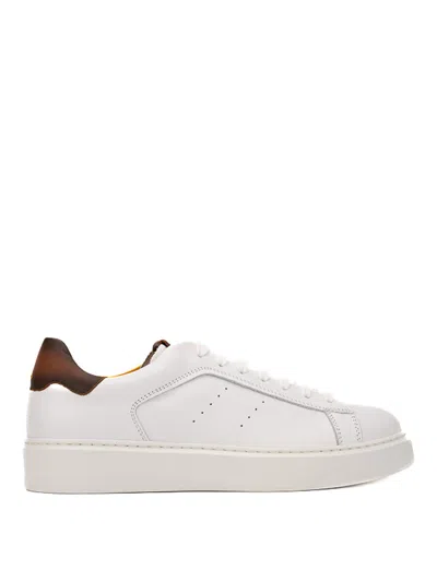 Doucal's Leather Sneakers With Brown Heel Tab In White