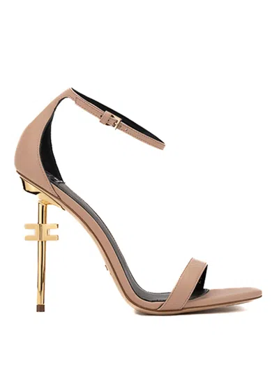 Elisabetta Franchi Leather Sandals In Nude & Neutrals