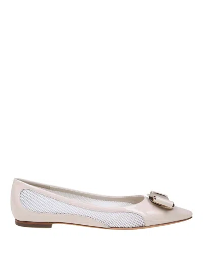 Ferragamo Patent Leather And Mesh Ballet Flats In Gold
