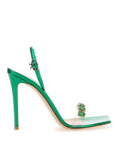 Gianvito Rossi Crystal-embellished Pvc And Patent-leather Slingback Sandals In Green