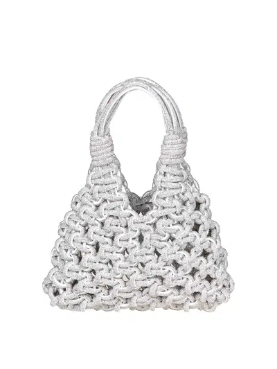 Hibourama Jewel Bag With Weaving And Applied Crystals In Silver
