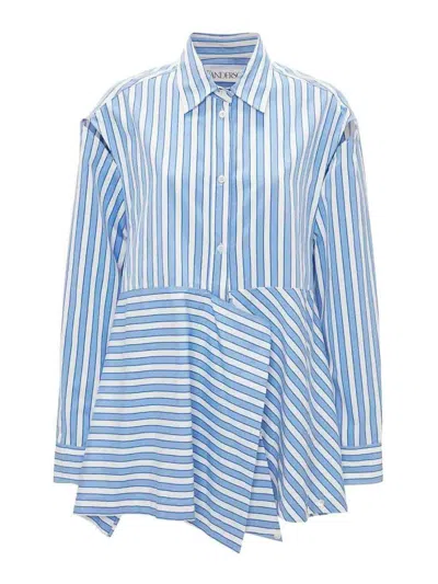 Jw Anderson Striped Peplum Drape Collared Shirt In Blue