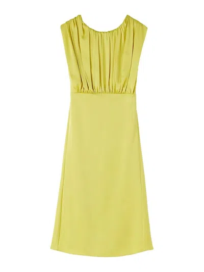 Jil Sander Satin Pleated Midi Dress In Green