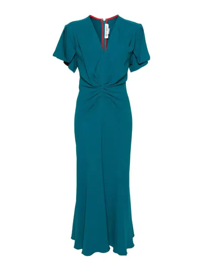 Victoria Beckham Draping-detailed Flared Midi Dress In Green