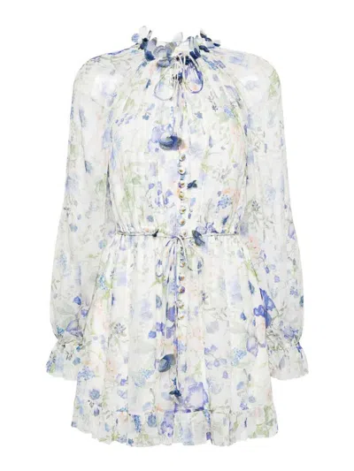 Zimmermann Womens Blue Garden Ivory Flutter Floral-print Woven Playsuit In Nude & Neutrals