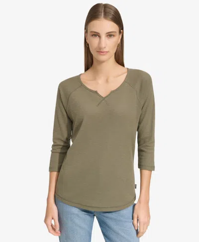 Marc New York Waffle Knit Top In Dusty Olive