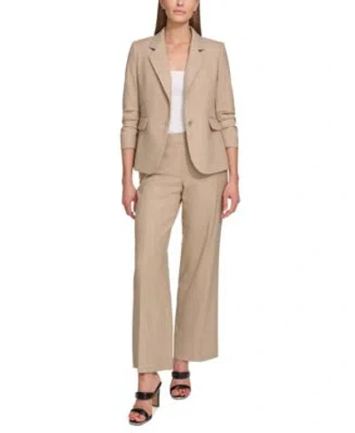 Dkny Petite Madison Notched-collar Ruched-sleeve Jacket In Dark Sandlewood