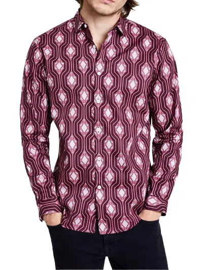 Inc Mens Cotton Printed Button-down Shirt In Pink