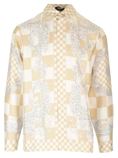 Versace Medusa-printed Checked Long-sleeved Shirt In Multicolor
