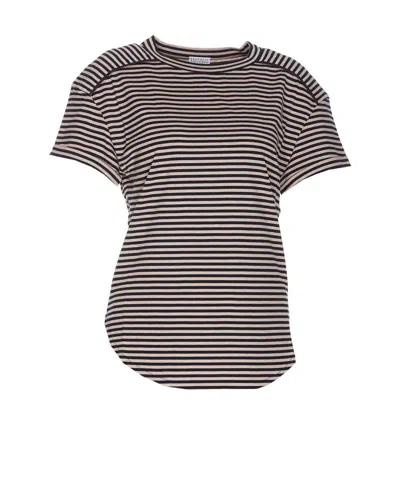 Brunello Cucinelli Striped Cotton T-shirt In Neutrals