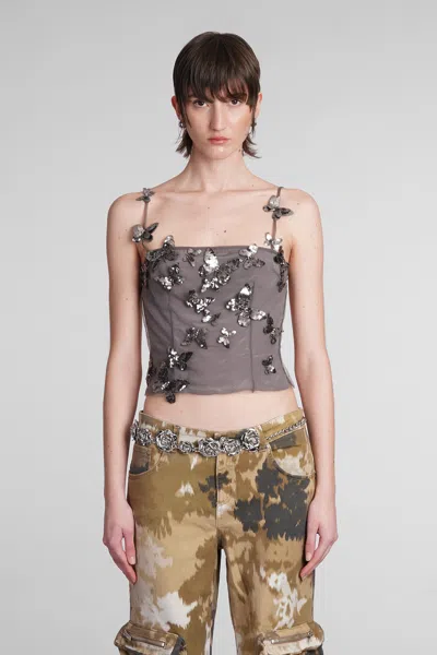 Blumarine Sequin Butterfly-appliqué Crop Top In Silver