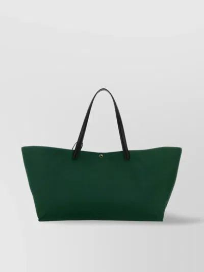 The Row Idaho Xl Leather-trimmed Cotton-twill Tote In Green