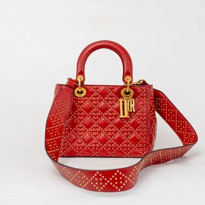 Pre-owned Dior Christian  Studded Cannage Lady Red Bag