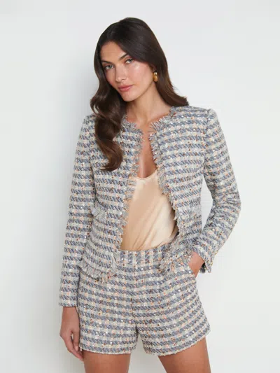 L Agence Angelina Tweed Jacket In Grey/ecru/gold