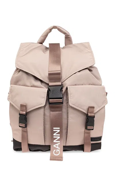 Ganni Taupe Tech Backpack In 873 Oyster Gray